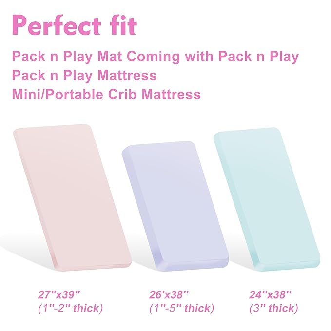 Pro Goleem Muslin Pack n Play Sheets for Girls, Soft Breathable Cotton Fitted Mini Crib Sheets, Baby Sheets for Playard Mattress, 2 Pack (Pink＆Purple)