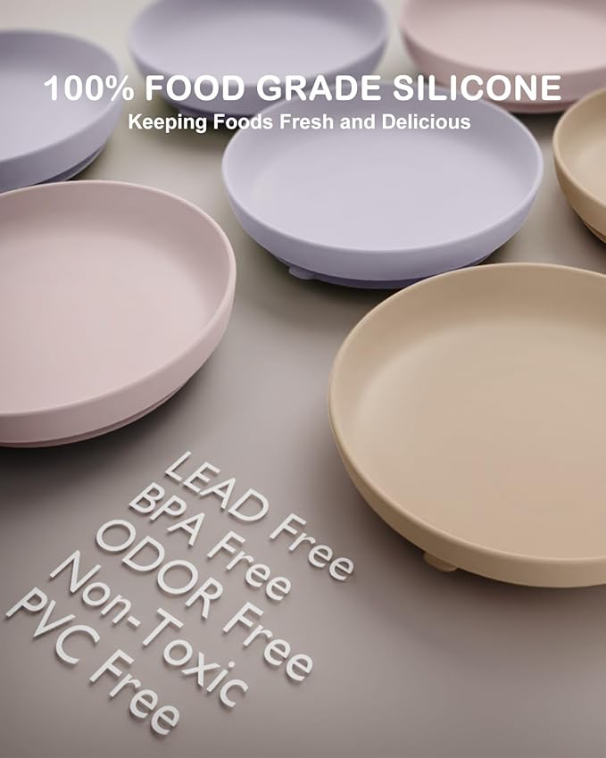 Onyucean Classic Suction Toddler Plates 3 PCS, Food Grade Silicone Baby Plate with Suction BPA Free, Deeper Feeding Dishes for Toddler Kids Baby, Dishwasher Safe