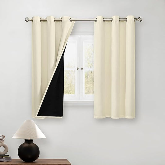 BGment Short 100% Blackout Curtains for Bedroom, Thermal Insulated Energy Efficiency Noise Reducing Grommet Curtains 54 Inch Length with Liner for Small Window 2 Panels Each 42 Inch Wide, Cream