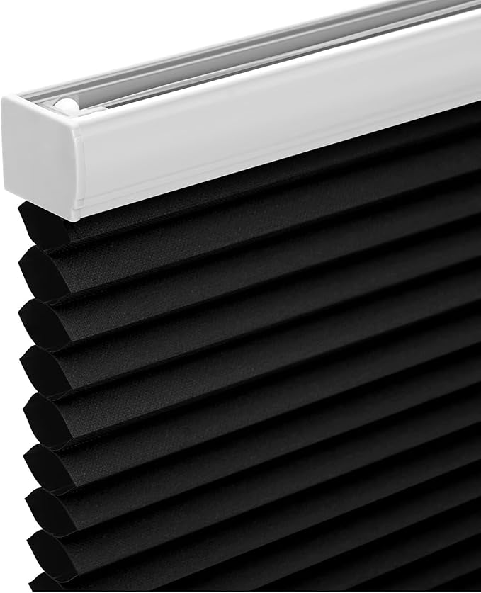 Changshade Cordless Cellular Shades, Blackout Honeycomb Shades for Windows, Pull Down Pleated Blinds, Easy to Install for Indoor Windows and French Doors,22" W x 50" H, Black