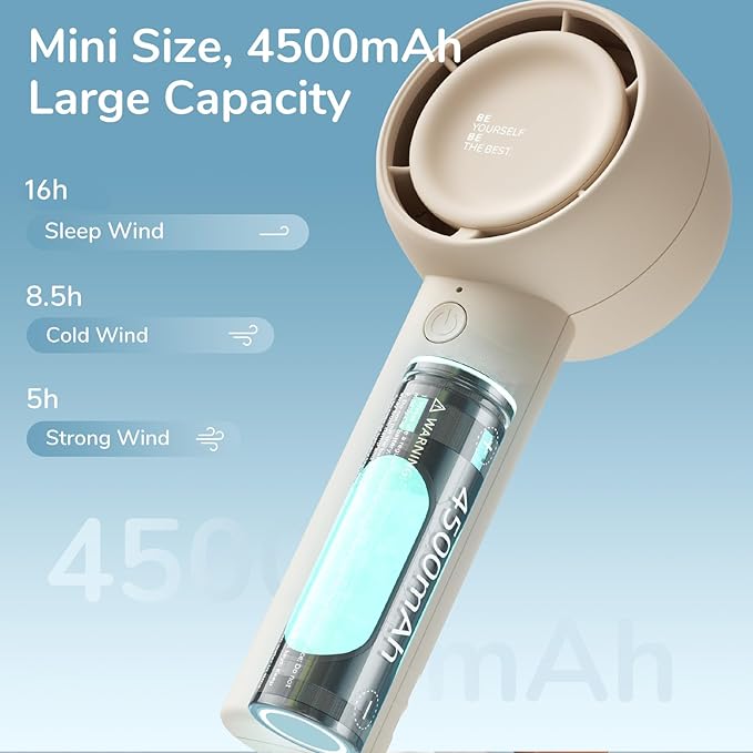 JISULIFE Mini Portable Fan-Bladeless Safe Design, Powerful Turbo Handheld Fan with 5 Speeds, 16Hrs Max Cooling Time，USB Rechargeable, Small Pocket for Travel/Lash, Gifts For Girls/Women