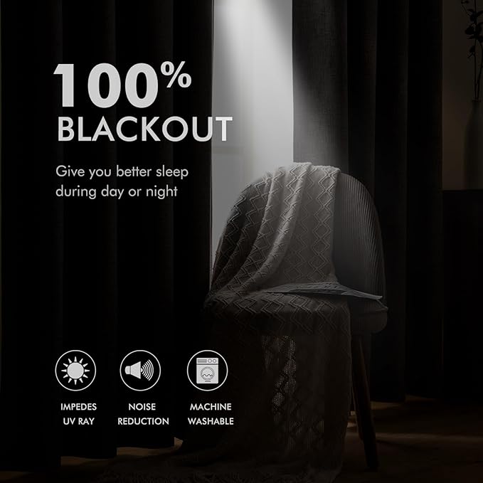 MIULEE 100% Blackout Linen Textured Curtains for Bedroom Solid Thermal Insulated Warm Taupe Grommet Room Darkening Curtains & Drapes Luxury Decor for Living Room Nursery 52 x 54 Inch (2 Panels)