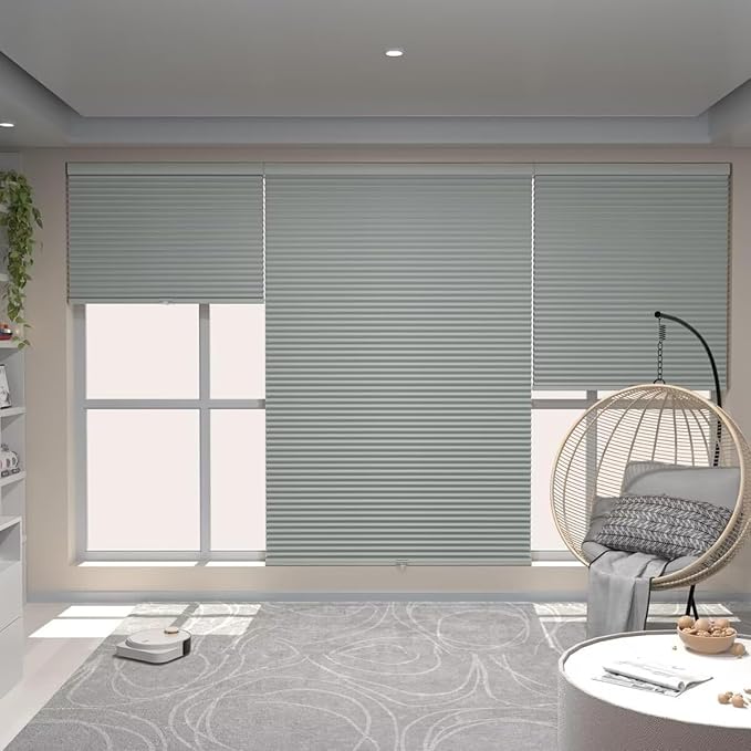 MYshade Cordless Blackout Window Blinds & Shades Pull Down Room Darkening Window Shades Light Blocking Honeycomb Cellular Shade for Indoor Windows Easy to Install 25 inch Wide, H50 Grey Blinds