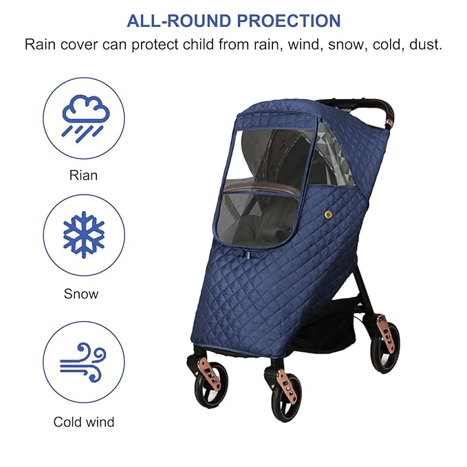 Universal Stroller Rain Cover Winter Pram Buggy Rain Shield Waterproof Windproof Quilted Travel Weather Cover for Baby Stroller Pushchair