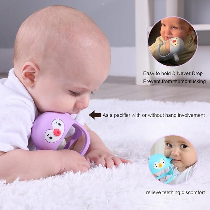 Smily Mia Smily Mia Penguin Teethers, Silicone TeethingToys for Babies 0-6Months, Baby Teethers for 3-6Months, Hand Teether for Infants, Pacifiers for New Born,Light Purple