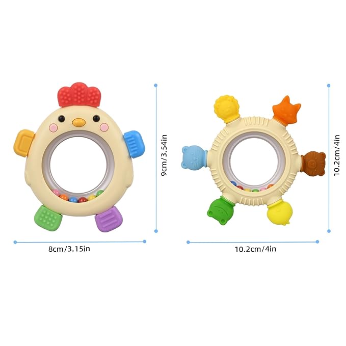 Sensory Toys for Babies, 2 Pack Baby Teething Rings Toys for 0-3 3 6-12 Months Baby Rattle Teether Silicone Teether Relief Chew Soothing,BPA Free,Sore Gums Babys Teethers Toys