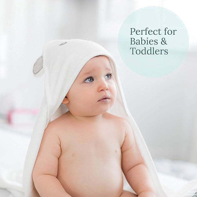 HIPHOP PANDA Hooded Towel - Rayon Made from Bamboo, Bath Towel with Bear Ears for Newborn, Babie, Toddler, Infant - Absorbent Large Baby Towel - Bear, 30 x 30 Inch