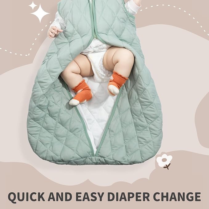BSTOPPT Baby Sleep Sack TOG 2.5 Winter Baby Wearable Blanket, Infant Sleeping Sack 2-Way Zipper Warm Quilted Sleepsack (Green, Large)