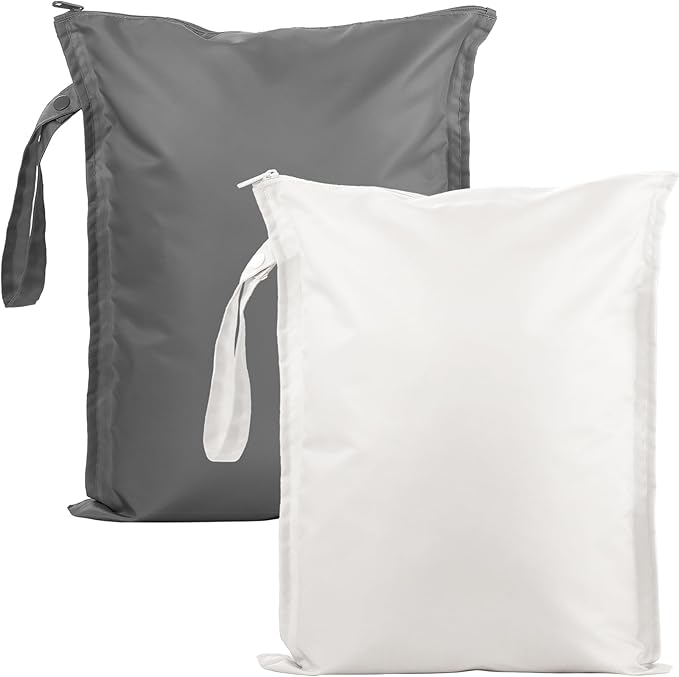 Wet Dry Bags Water Resistant - 2 Pack Reusable Waterproof Wet Dry Bag for Swimsuits & Baby Clothes - Leakproof Storage Pouch Bag for Travel & Baby Diaper - Travel Laundry Daycare Bags
