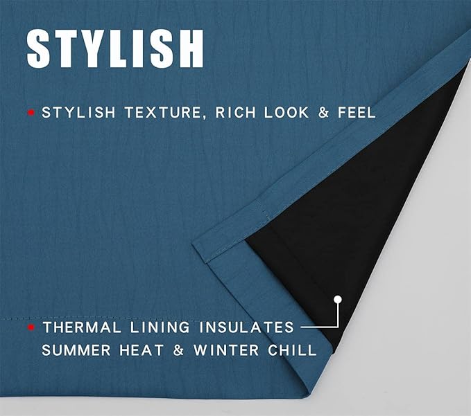 G2000 100% Blackout Curtains for Bedroom Living Room 95 Inches Long Peacock Blue Room Darkening Window Grommet Thermal Lined Insulated Light Blocking Noise Reducing 2 Panels