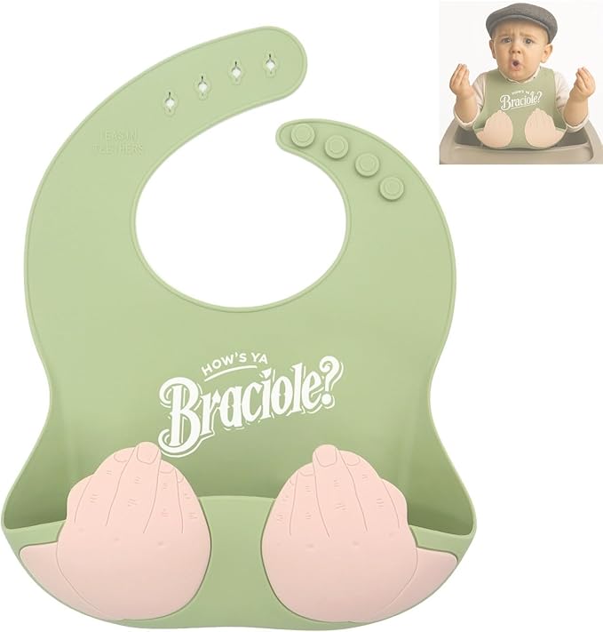 Teasin' Teethers Funny Italian Silicone Baby Bib with Pocket Food Catcher for Toddlers and Infants Funny Baby Bib Gift