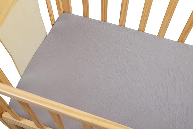 Onacosht Muslin Crib Sheets for Boys Girls, Soft Breathable 100% Cotton Baby Fitted Sheet 52" x 28" for Standard Toddler Crib Mattress, 2 Pack, Grey and Green