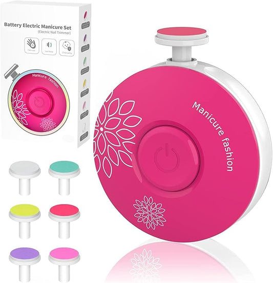 Baby Nail Trimmer Electric, Safe + Easy Baby Nail File, Baby Nail Clippers Nail Trimmer Kit for Newborn Infant Toddler, 6 Grinding Heads, Battery Operated (Battery Not Included)