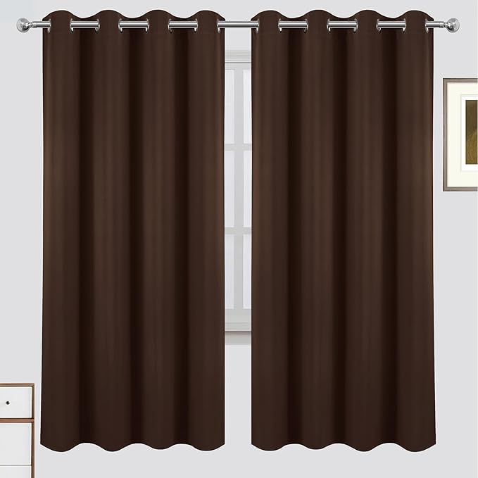 LEMOMO 100% Blackout Curtains 52 x 72 Inch Chocolate Brown Curtains 2 Panels Darkening Thermal Insulated Bedroom Curtains