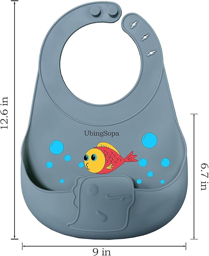 UBINGSOPA Silicone Baby Bibs – Adjustable, Soft, Waterproof & Durable, with Large Food-Catching Pocket, Feeding-Friendly