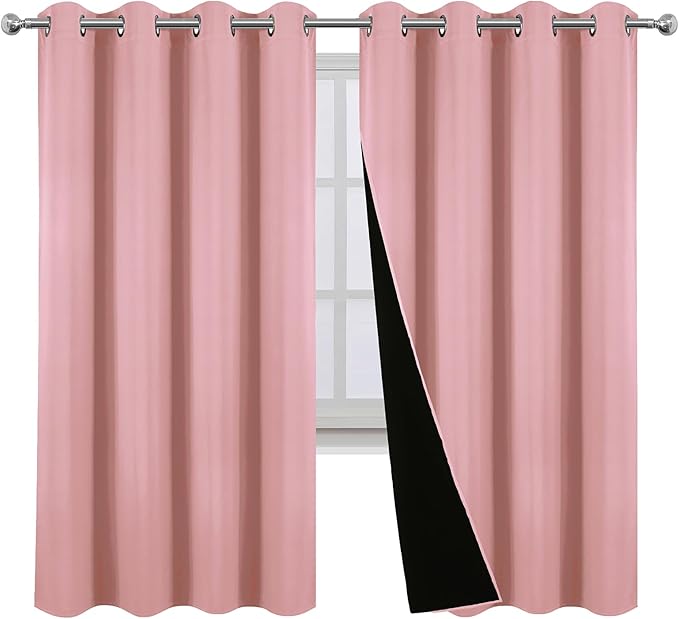 LEMOMO Blackout Curtains 52 x 63 Inch Pink Curtains 2 Panels Darkening Thermal Insulated Bedroom Curtains