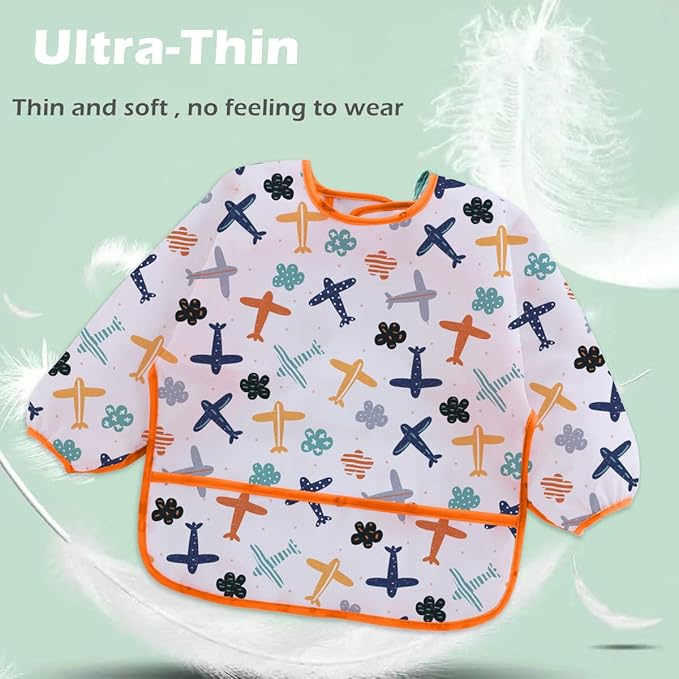 HaimoBurg 3 Pcs Waterproof Long Sleeves Baby Bibs Weaning Smock Bib 3-24 Months
