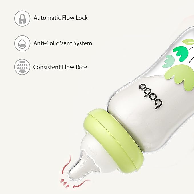 YOHKOH Natural Glass Baby Bottle with Level 1 Slow Flow Nipple, Newborn Anti-Colic Baby Bottles, Wide Neck Mushroom Baby Glass Bottle (Green, (5.4oz (Pack of 4))