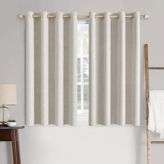 MIULEE Linen Textured Curtains Solid 100% Blackout for Bedroom Thermal Insulated Cream White Grommet Room Darkening Curtains & Drapes Luxury Decor for Living Room Nursery 52 x 72 Inch (2 Panels)