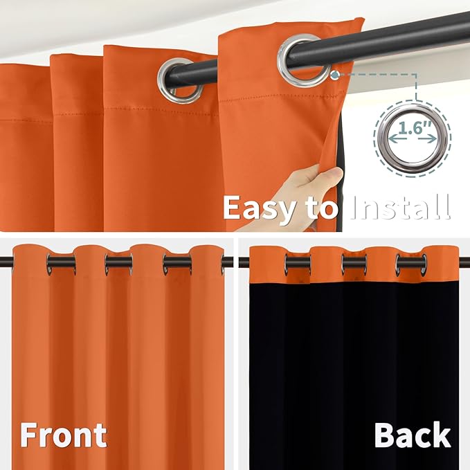BGment Short 100% Blackout Curtains for Bedroom, Thermal Insulated Lined Energy Efficiency Noise Reducing Grommet Curtains 45 Inch Length for Small Window 2 Panels Each 52 Inch Wide, Burnt Orange