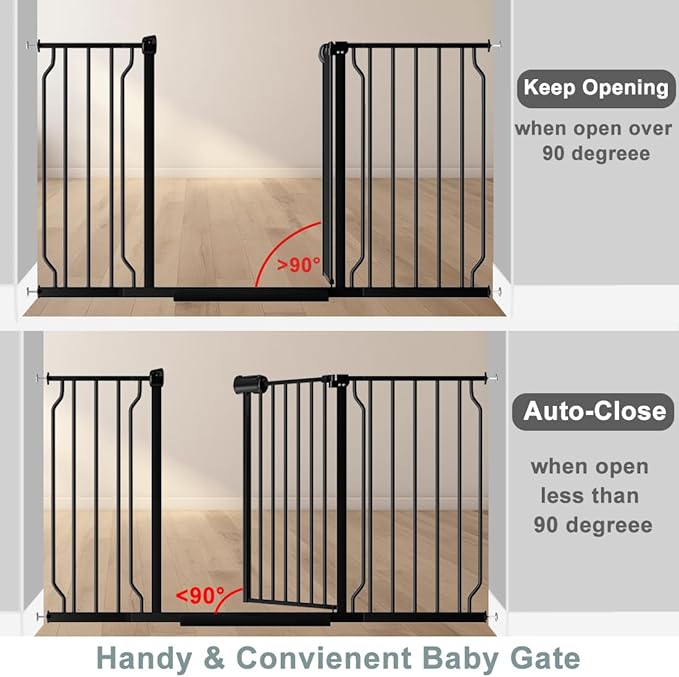 Fairy Baby Extra Wide Baby Gate Black 57.5-62 Inch Wide, Walk Through Pressure Mounted No Drill for Doorways, Long and Large Tension Dog Gates for Pet and Kids