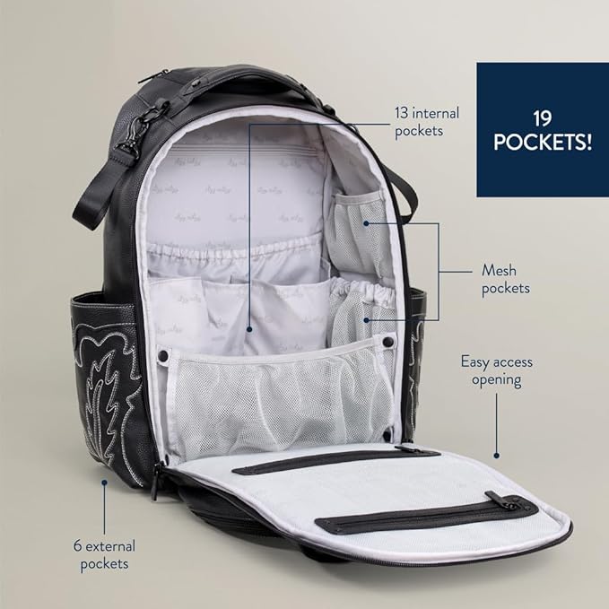 Itzy Ritzy Diaper Bag Backpack – Large Capacity Boss Plus Baby Backpack Diaper Bag Featuring 19 Pockets, Changing Pad, Stroller Clips, and Comfortable Straps (Outlaw)