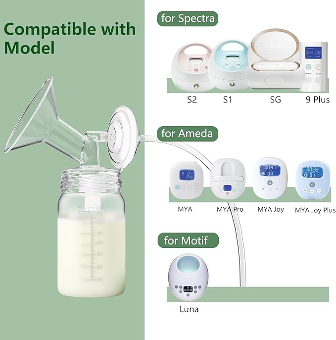 Breastmilk Storage Bottles Collection Bottles, 6oz Wide-Neck Breast Milk Container Compatible for Spectra S1 S2 SG Motif Luna Breast Pumps, Fit for Momcozy Breast Milk Cooler & Fridge, 2 Packs