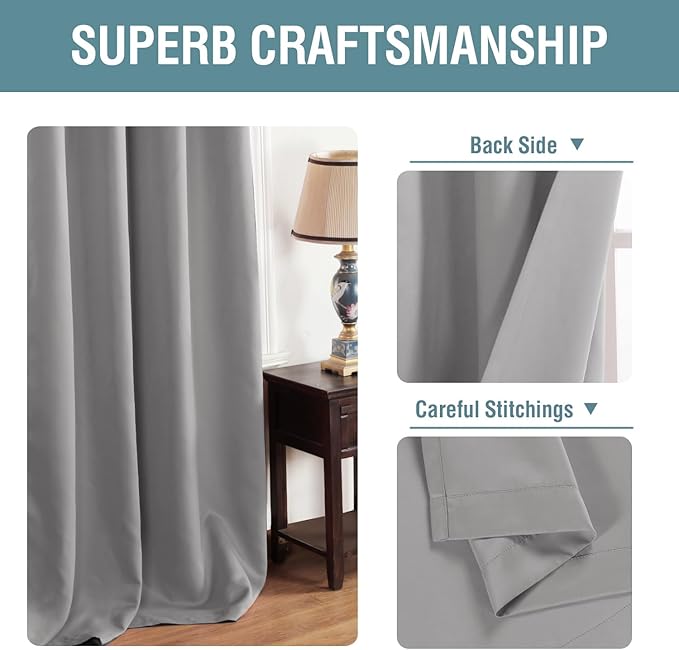 H.VERSAILTEX Blackout Curtain for Living Room Small Window Kitchen Blackout Curtains 45 inch Length Energy Saving Solid Grommet Blackout Drape, One Panel, Dove Gray, 52" W x 45" L