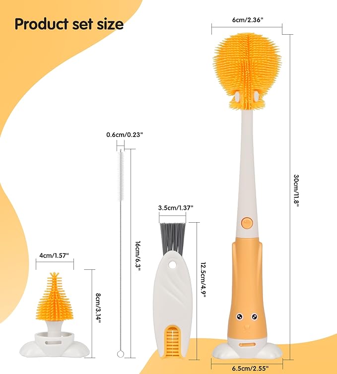FURNIPLAS 7-in-1 Bottle Cleaner Brush Kit, Long Handle Silicone Baby Bottles Cleaning Brush Set, 360° Flexible Multifunctional Water Bottle Washer for Baby Bottles, Breast Pump, Spout, Nipple & Straw