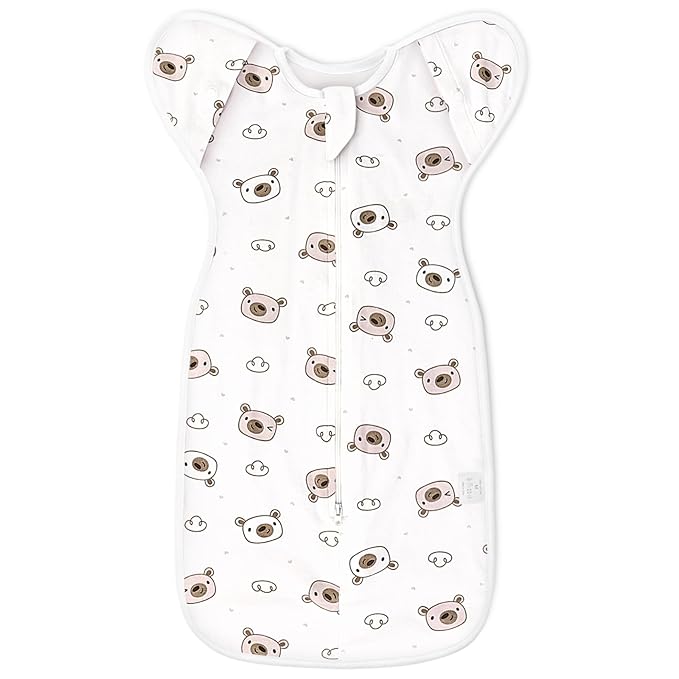 Baby Swaddle 3-6 Month - Arms Up Swaddles, Baby Transitional Swaddle Sleep Sack for Newborn, Cuff Removable Design, Cute Little Bear Breathable Cotton Newborn Transition Sacks