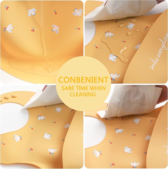 YINGJEE Baby Silicone Feeding Bibs, 3pcs Adjustable Waterproof Bibs for Feeding