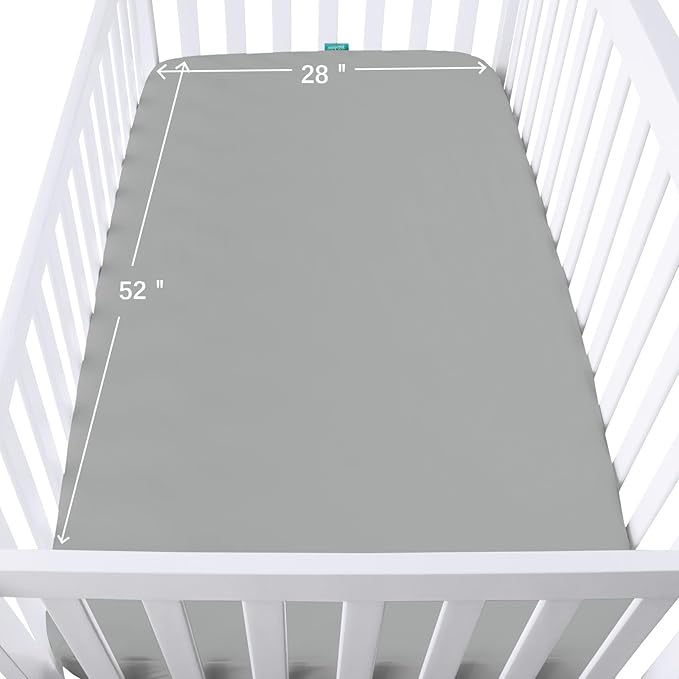 Crib Sheets Waterproof 2 Pack, Crib Mattress Protector, Toddler Fitted Crib Sheet Neutral, Ultra Soft & Breathable Toddler Bed Sheets for Boys and Girls, Grey & Navy