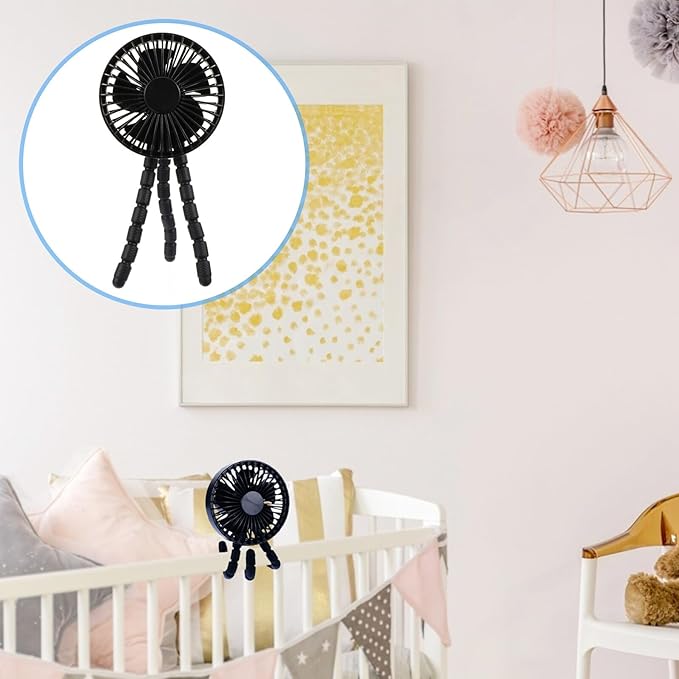 Milisten Portable Mini Stroller Fan with Flexible Tripod, Rechargeable Battery Operated Air Cooler for Outdoor Travel and Office Use, Black