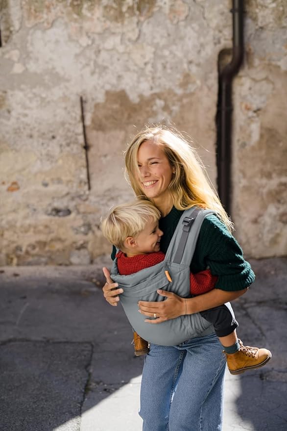 Beco Toddler Carrier (20-60 lbs) with Extra Wide Seat, 100% Cotton - Front-Carry & Backpack Style - Lightweight & Ergonomic Sling Carrier for Children from 18months - Grey