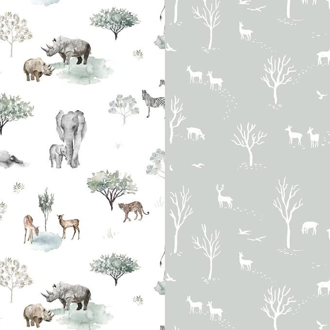 GRSSDER Stretch Ultra Soft Jersey Knit Changing Pad Cover Set 2 Pack, Change Table Pad Covers Fit 32"/34" x 16" Pads Safe and Snug, Pretty Pattern for Boys and Girls, African Savannah Animals