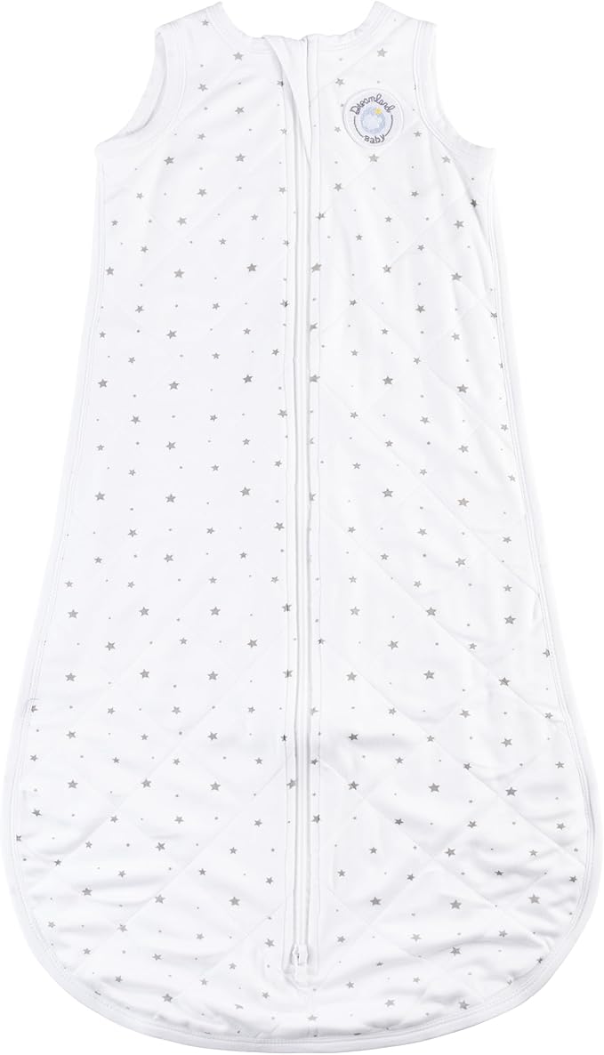 Dreamland Baby Lightweight Viscose Sleep Sack (12-24 months). 1.0 TOG Ultra Soft Blanket w/ 2-Way Zipper. 95% Viscose, 5% Spandex (White with Grey Stars). Mom-Owned US Business, Premium Materials