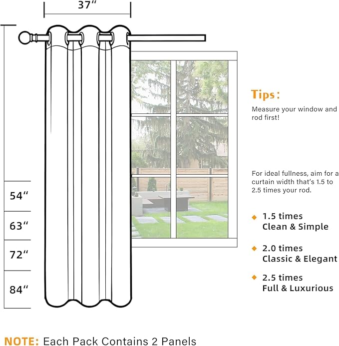 100% Blackout Curtains 63 Inch Length for Bedroom Living Room, Grommet Thermal Insulated Room Darkening Drapes, Light Blocking Window Treatment Decor, 2 Panels, 37x63, Taupe