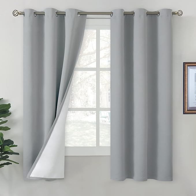 BGment Light Grey Blackout Curtains for Bedroom 63 Inch Length 2 Panels Set, Thermal Insulated Bedroom Curtains Soundproof Room Darkening Window Curtain Drapes, Each Grommet Curtains 42 Inch Wide