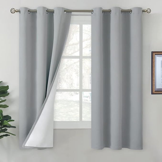 BGment Light Grey Blackout Curtains for Bedroom 63 Inch Length 2 Panels Set, Thermal Insulated Bedroom Curtains Soundproof Room Darkening Window Curtain Drapes, Each Grommet Curtains 42 Inch Wide