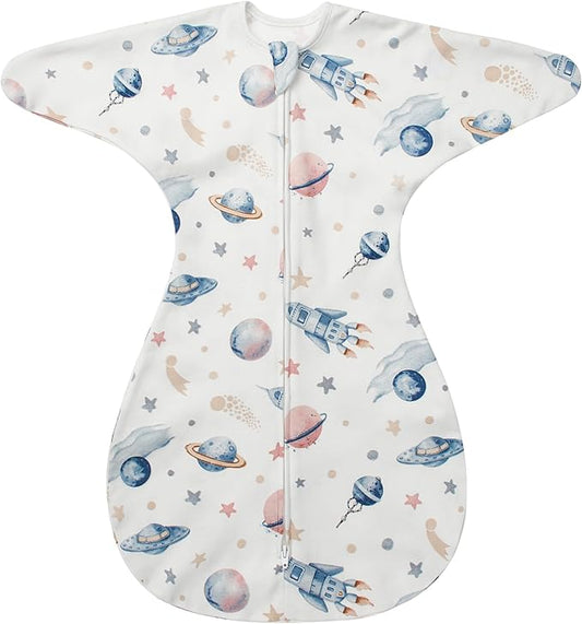 ZIGJOY Baby Transitional Swaddles for Newborns: 0.5 Tog Arms Up Sleep Sack 3-6-12 Months Soft Cotton Shark Fin 2 Way Zipper
