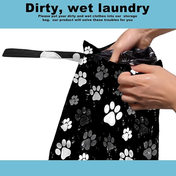 2Pcs Cat Wet Bag 12x10 Inch, Cats Paw Waterproof Travel Laundry Bags, Hand Strap 6 Inch, Washable Reusable Wet Dry Bag for Swimsuit Beach Diapers Dirty Yoga Gym Clothes,Cat Gifts for Women Friend