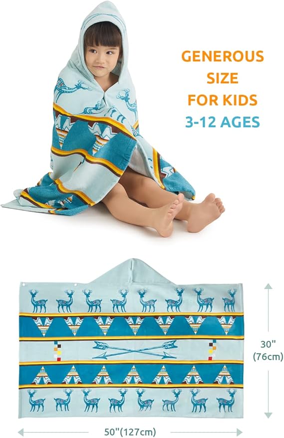 BANGSAUR Kids Hooded Bath Beach Towel, 100% Cotton 50"x30" Wrap, Toddlers Girls Boys 3-12 Years Coverup(Christmas Green)