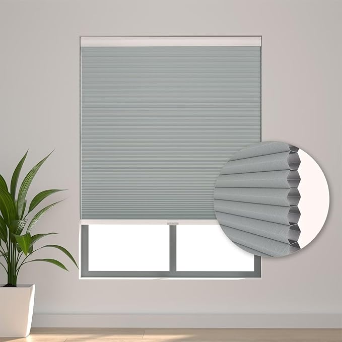 Changshade Blackout Cellular Shades Cordless Blinds Black Out for Indoor Windows, Room Darkening Light Blocking Honeycomb Blinds for Home Office Bedroom, Shade Size 72 inch High 67 inch Wide, Gray