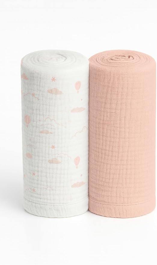 Soft 100% Cotton Swaddles for Newborns, 2- Pack - Large, Breathable Baby Blanket - Versatile, Durable Muslin Swaddle Blankets - Perfect Newborn Essentials