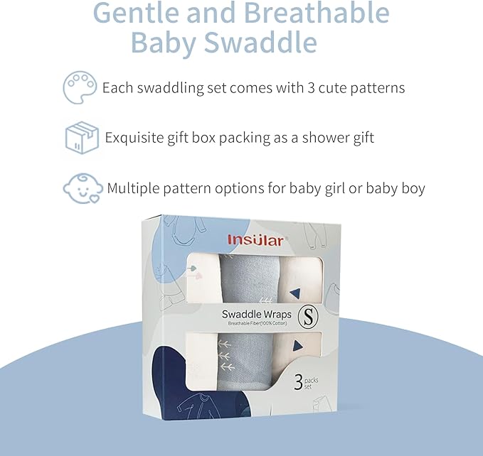 insular Baby Swaddle Wrap, Swaddle Blanket for Newborn and Infant, Adjustable Swaddling Set for Boy and Girl, Soft Cotton Baby Sleep Sack 3 Pack, Snail&Hedgehog, Small(0-3 Month)