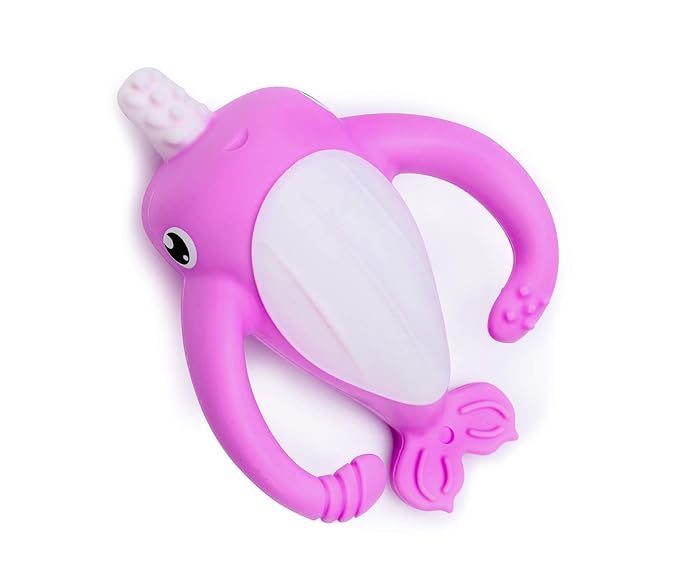 Smily Mia Narwhal Silicone Baby Teething Toys for 3-6 6-12 Months, Teething Relief Toys, Food Grade Silicone Teether Baby Toys, Sensory Toys for Teething Babies, Baby Essential, BPA Free, Purple