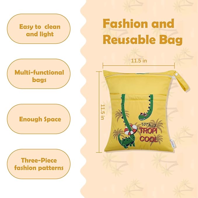 ALVA ALVABABY 3pcs Cloth Diaper Wet Dry Bags Waterproof Reusable with Two Zippered Pockets Travel Beach Pool Daycare Soiled Baby Items Yoga Gym Bag for Swimsuits or Wet Clothes 3L-ZM25A
