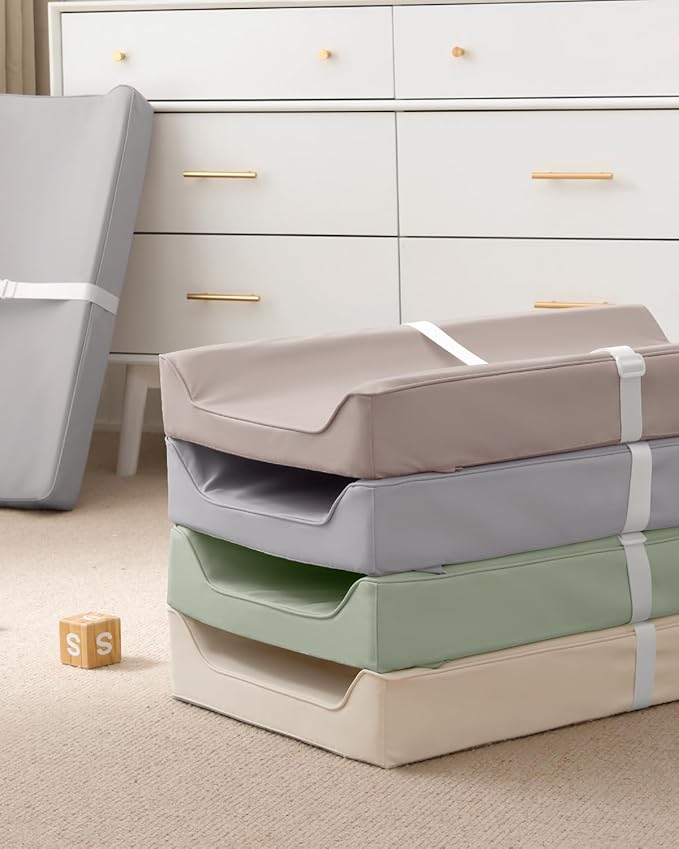 Blissful Diary Vegan Leather Baby Changing Pad with Waterproof & Wipe-Clean PU Cover, Standard Size Cozy Diaper Changing Pad for Dresser and Table, Light Green
