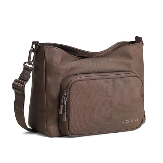 Itzy Ritzy Belong Cargo Caddy for Strollers & Wagons – Convertible Stroller Organizer and Crossbody Bag With Adjustable & Removable Strap, Bottle Holders, Smart Storage Pockets & Secure Straps (Mocha)