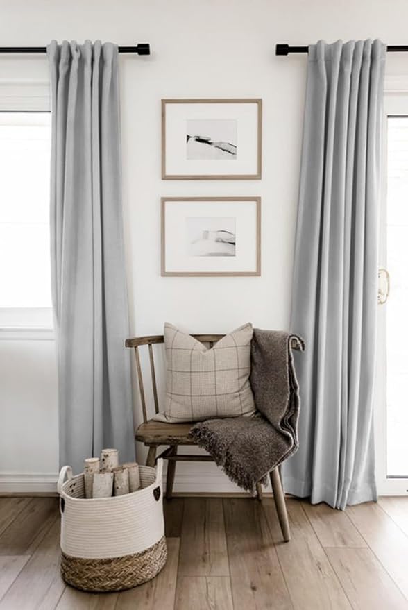 100% Blackout Shield Linen Blackout Curtains for Bedroom 63 Inches Long, Back Tab/Rod Pocket Living Room Drapes, Thermal Insulated Blackout Curtains 2 Panels Set, 50" W x 63" L, Grey